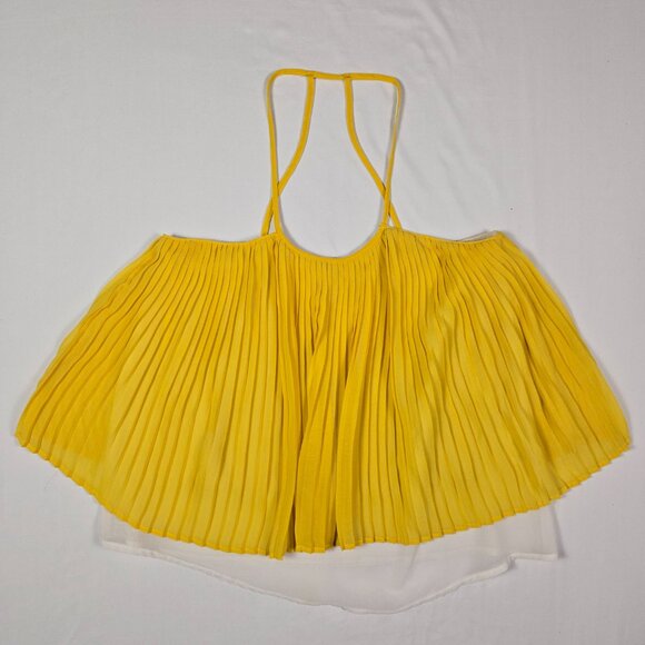 UB Los Angeles Yellow Pleated Halter Top S Layered Sheer Boho Chic Summer Resort - Picture 6 of 9